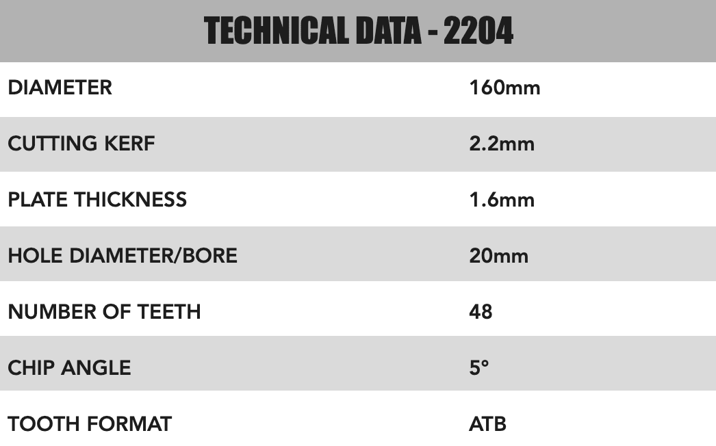 160mm x 20mm x 2.2mm 48 Tooth Track/Circular Saw Blade - 2204 - Image 4
