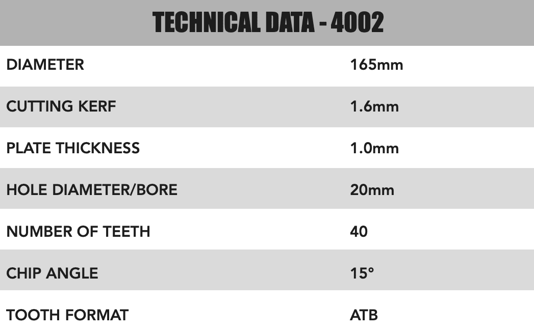 165mm x 20mm x 1.6mm 40 Tooth Track/Circular Saw Blade - 4002 - Image 4