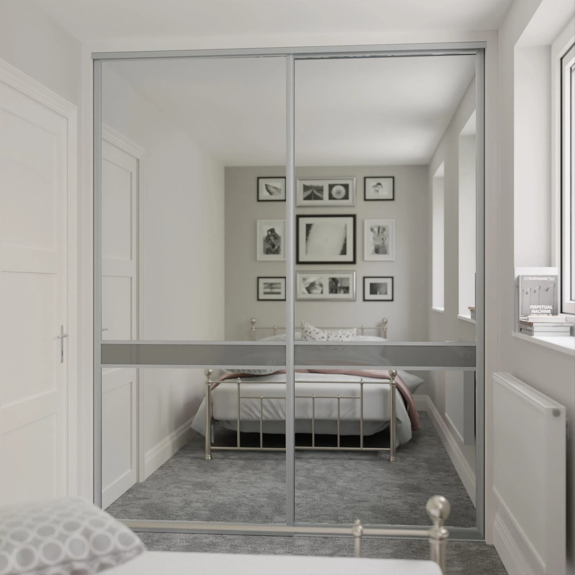 Curve Satin Silver & Grey Glass & Mirror Sliding Wardrobe Doors - 2 Door