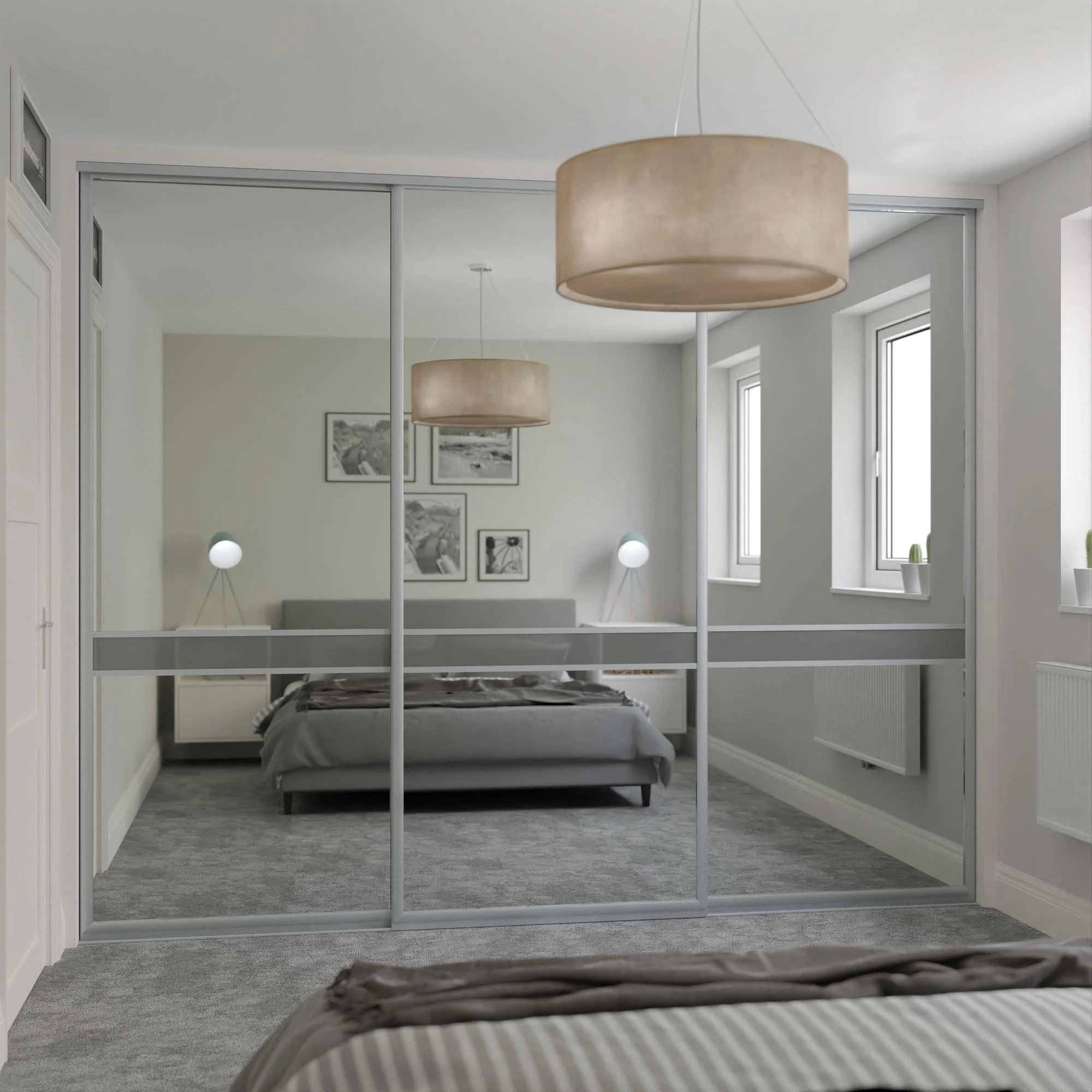 Curve Satin Silver Grey Glass & Mirror Sliding Wardrobe Doors - 3 Door