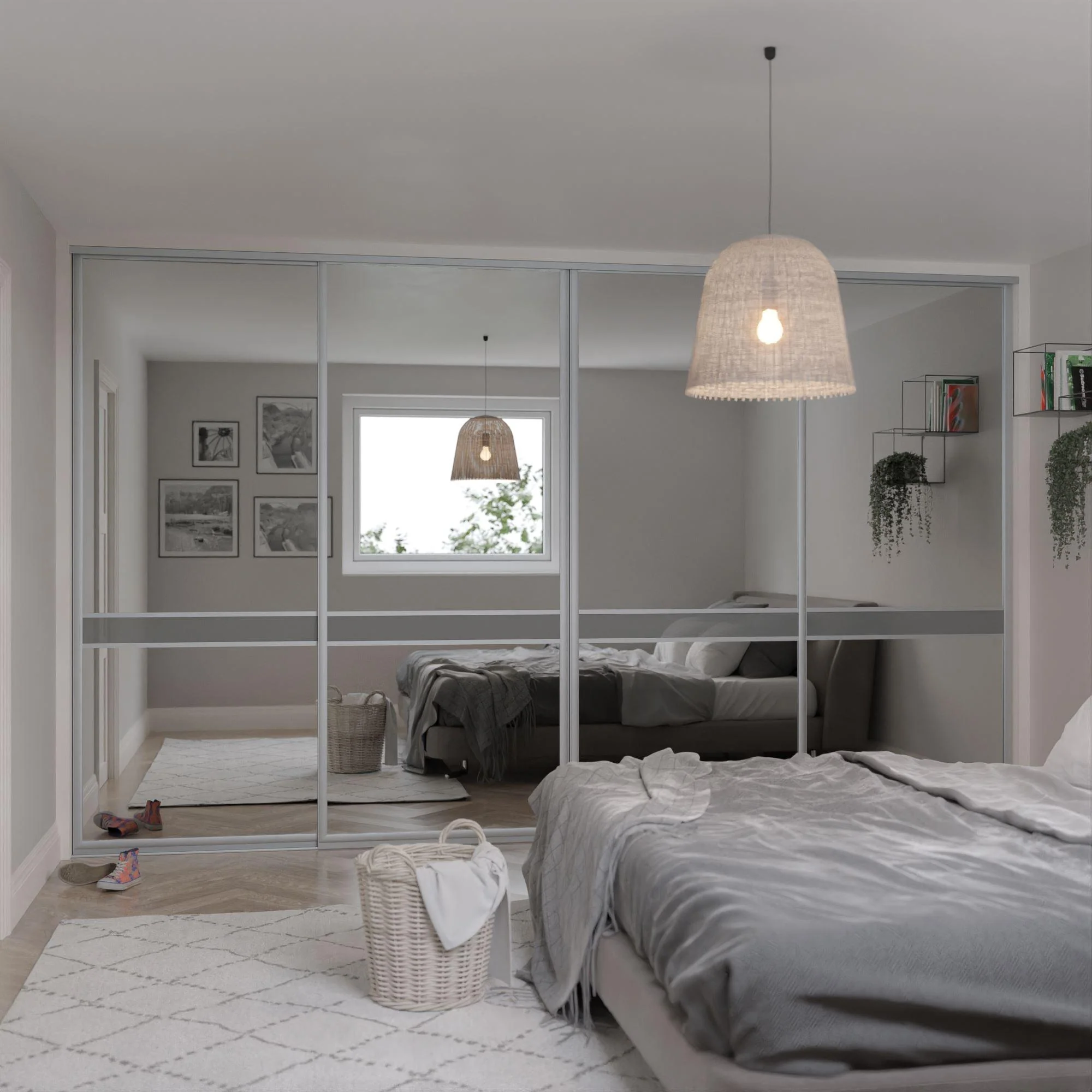 Curve Satin Silver & Grey Glass Mirror Sliding Wardrobe Doors