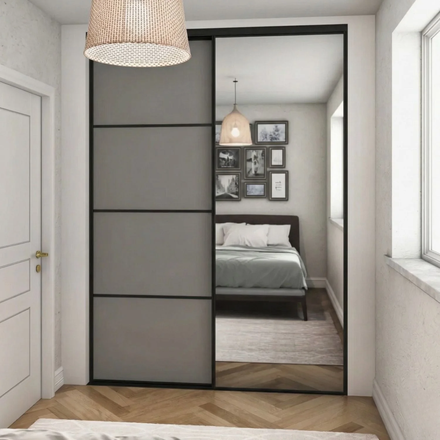 Supreme Matt Black & Dust Grey Wood & Mirror 2 Door Sliding Wardrobe Doors