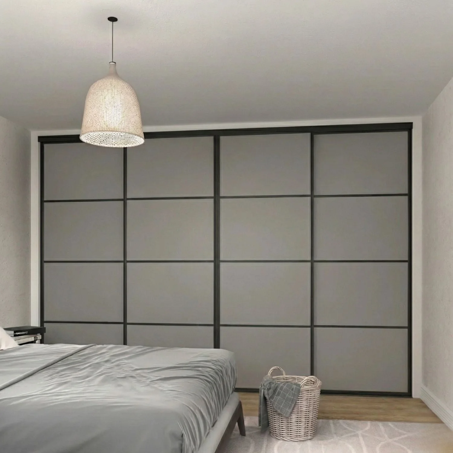 Supreme Matt Black & Dust Grey Wood 4 Door Sliding Wardrobe Doors