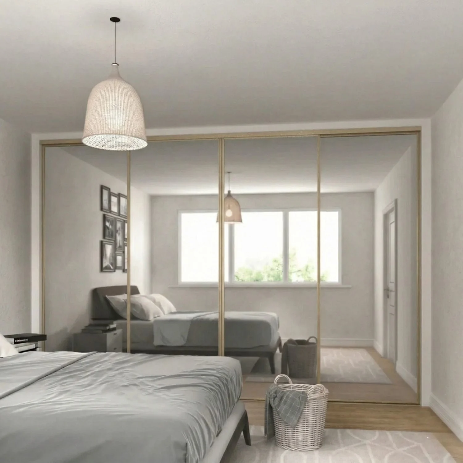 Curve Satin Champagne Frame Sliding Door Kit with Mirror - 4 Door