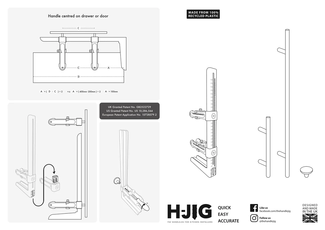 H-JIG Adjustable Kitchen Door Cabinet Handle Drill Template Guide Tool - Image 6