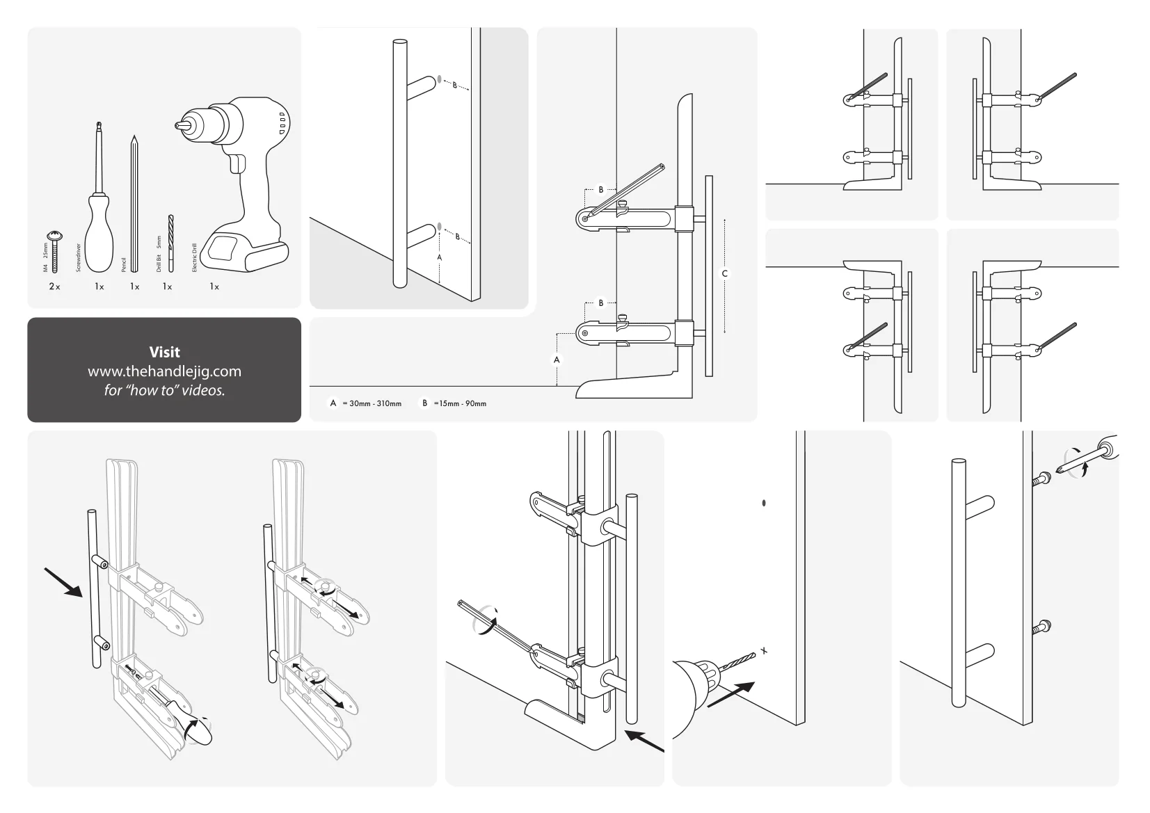 H-JIG Adjustable Kitchen Door Cabinet Handle Drill Template Guide Tool - Image 7