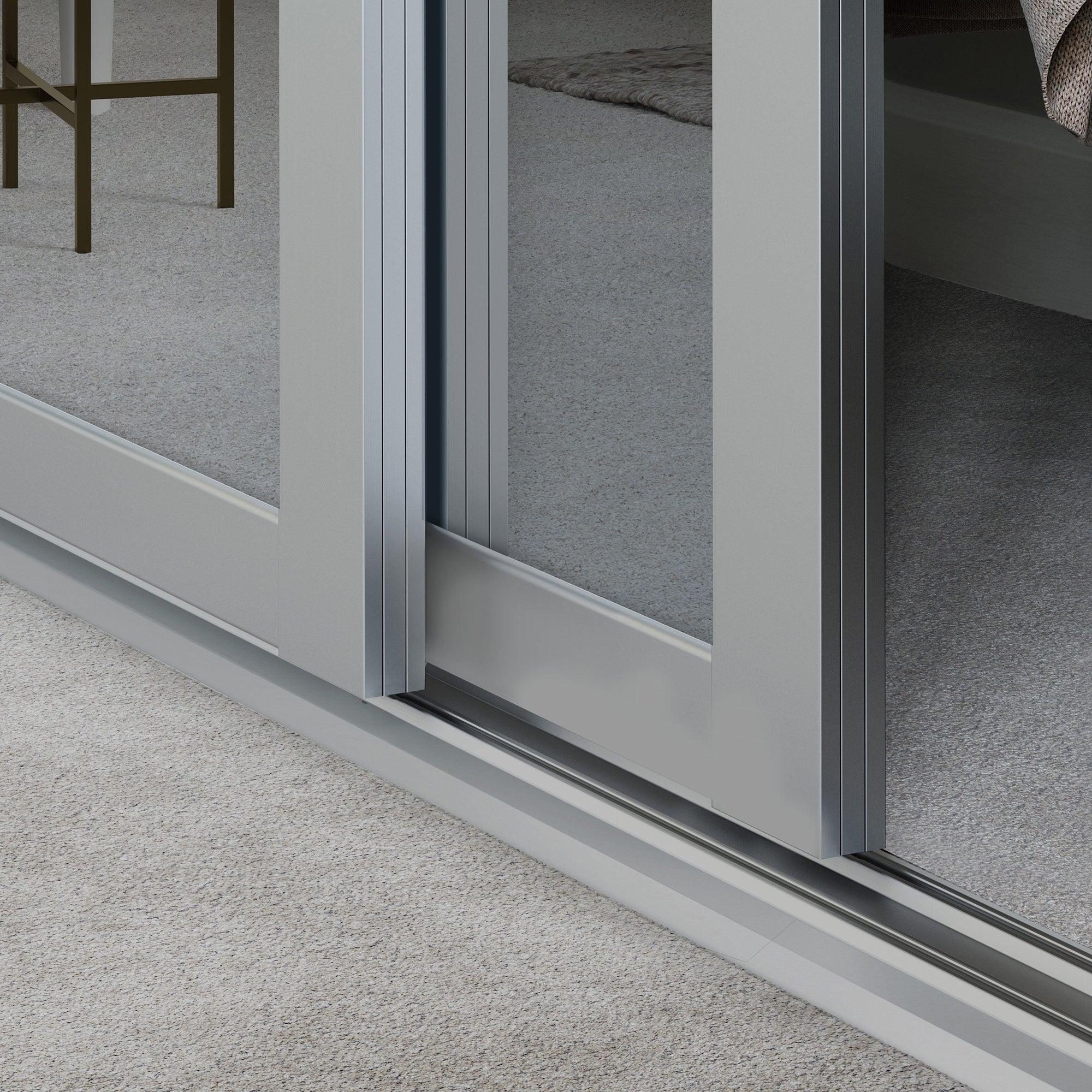 Shaker Mirror Sliding Door Wardrobe Kit Light Grey 2 Panel with Steel Frame - Image 2