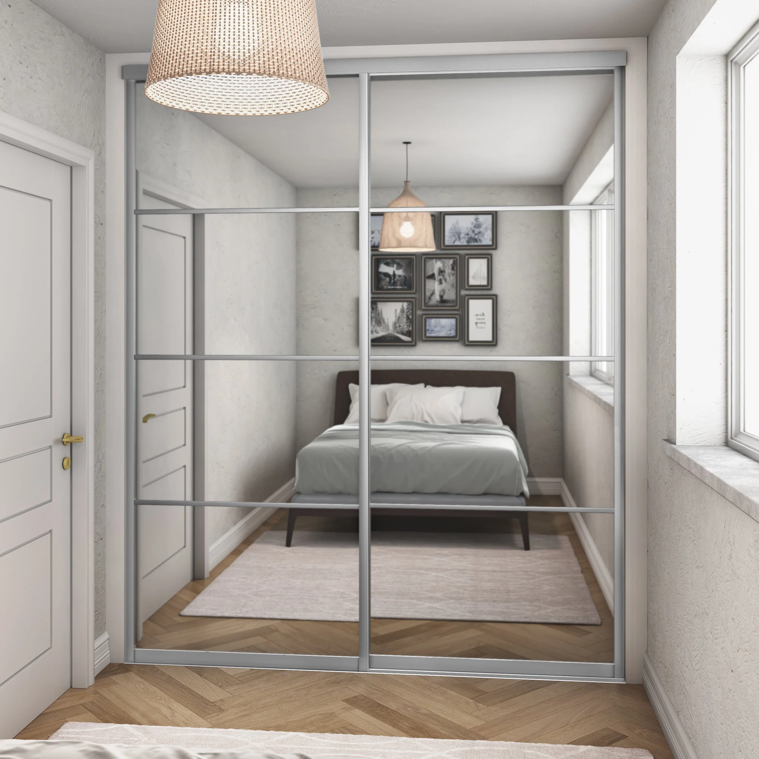 Curve Satin Silver & Mirror 2 Door Sliding Door Wardrobes