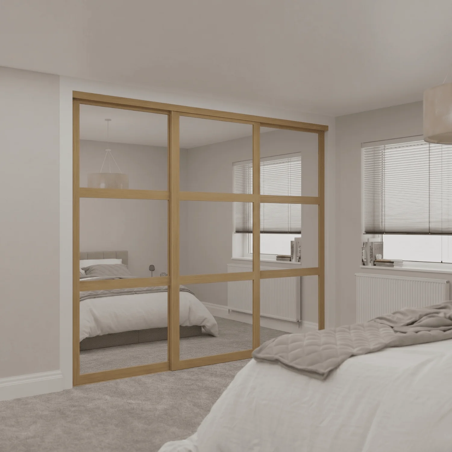 Shaker Mirror & Oak Steel 3 Door Sliding Wardrobe Doors