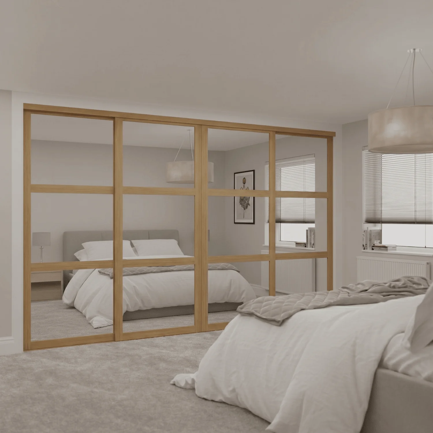 Shaker Mirror & Oak Steel 4 Door Sliding Wardrobe Doors