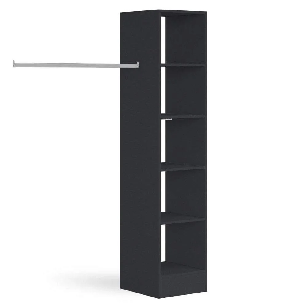 Black Wardrobe Shelving Unit with 5 Shelves and Hanging Bars