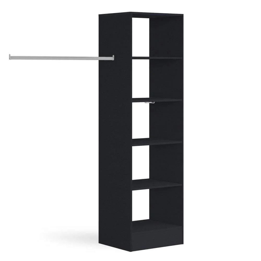 Black Wardrobe Shelving Unit with 5 Shelves and Hanging Bars - Image 2