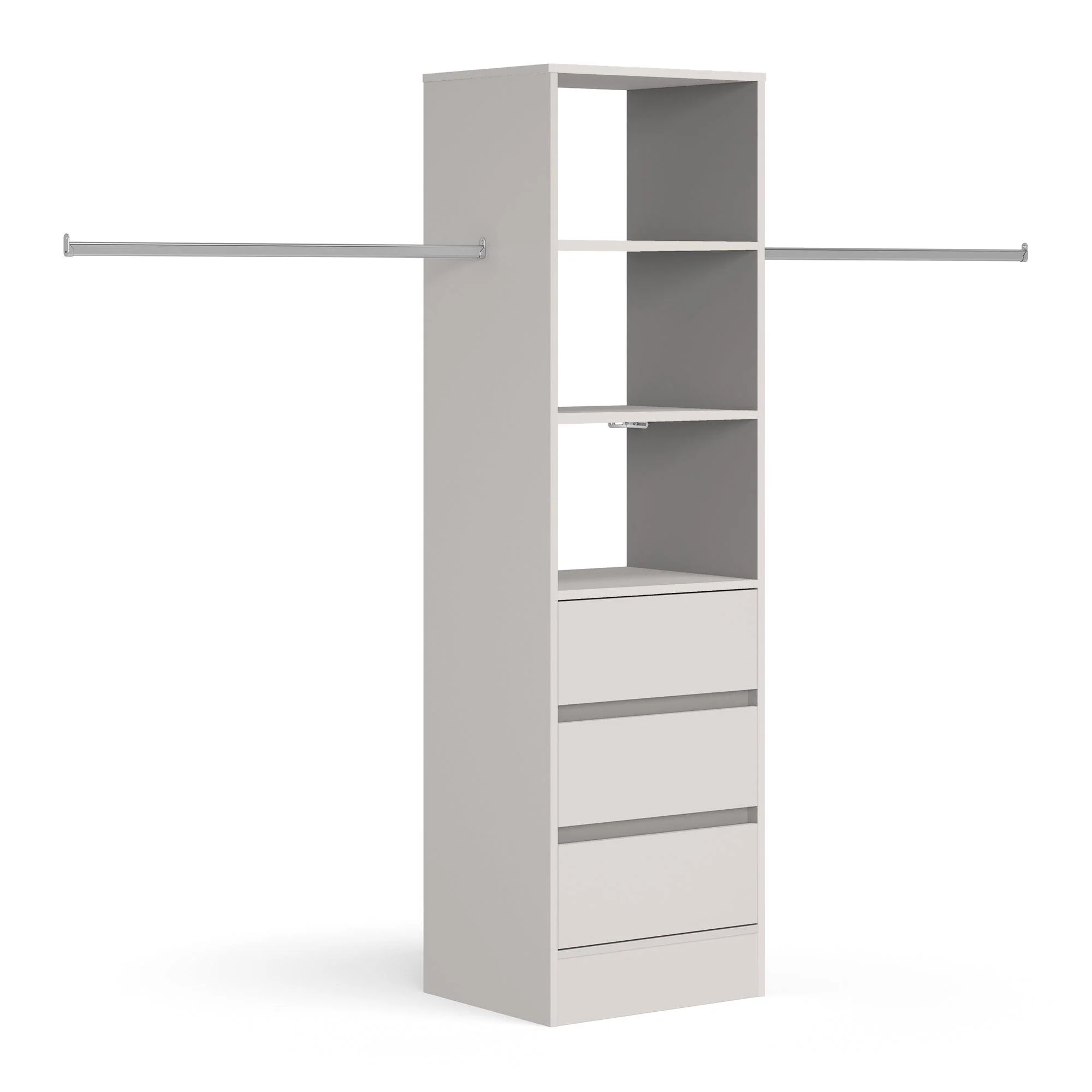 Light Grey 3 Drawer Soft Close Wardrobe Shelving Unit with Hanging Bars - Image 2