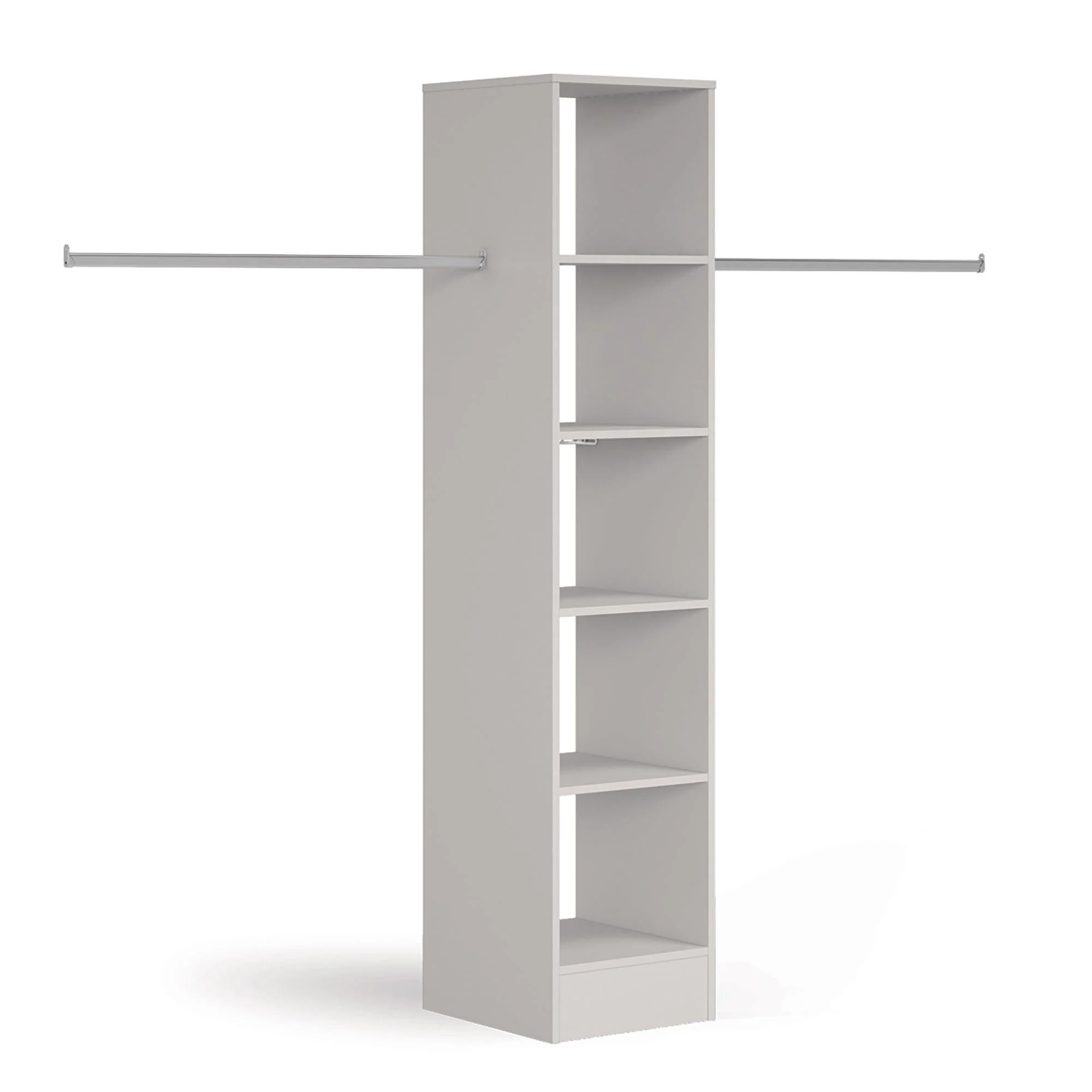 Light Grey Wardrobe Shelving Unit with 5 Shelves and Hanging Bars