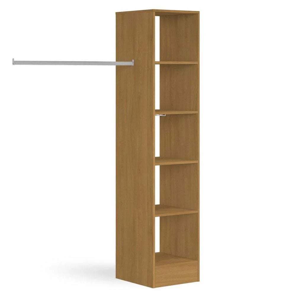 Oak Wardrobe Shelving Unit with 5 Shelves and Hanging Bars