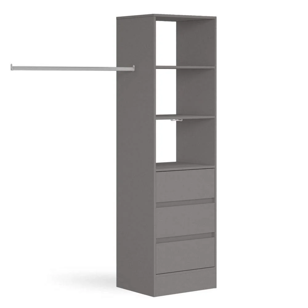 Silver 3 Drawer Wardrobe Shelving Unit with Hanging Bars - Image 2