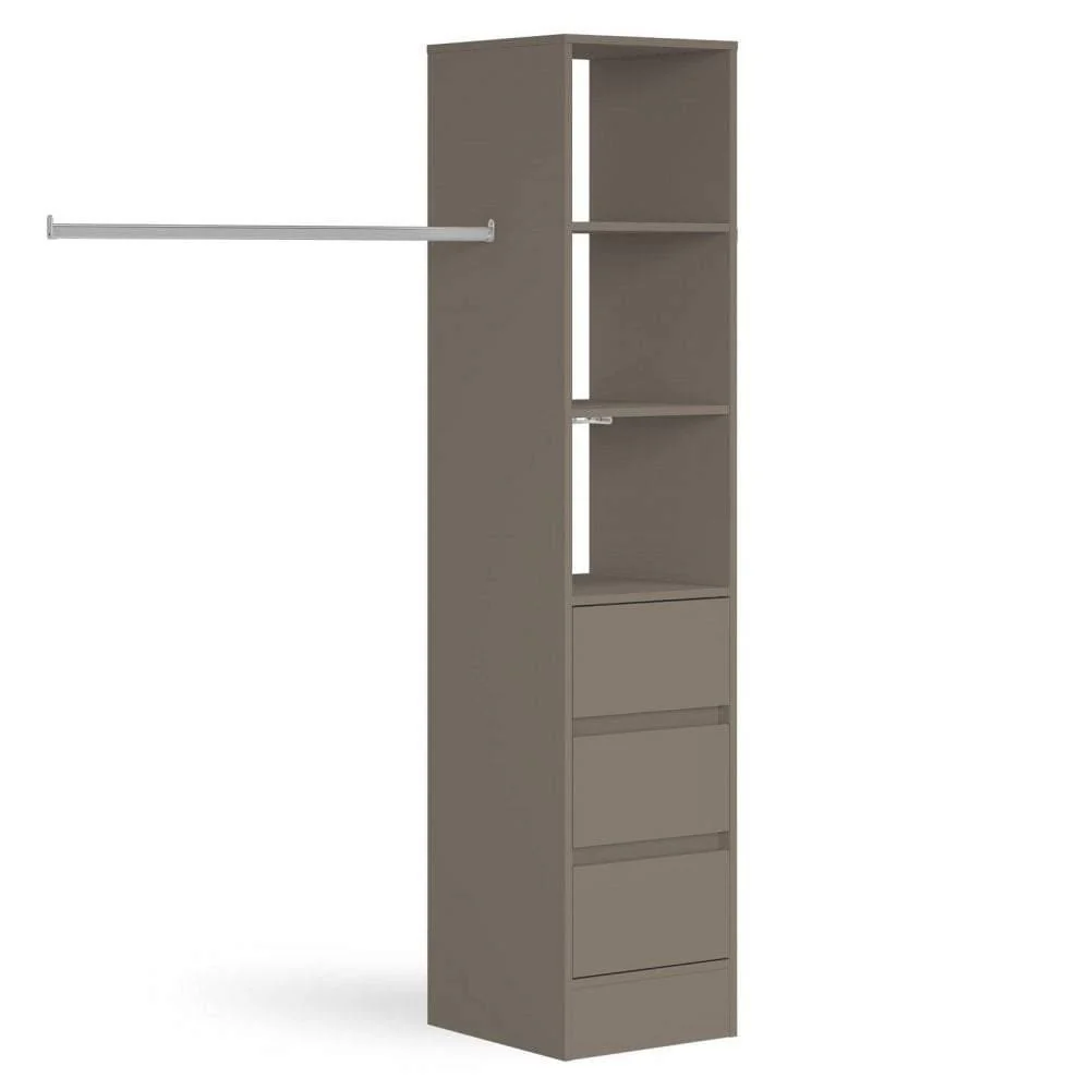 Stone Grey 3 Drawer Soft Close Wardrobe Shelving Unit with Hanging Bars