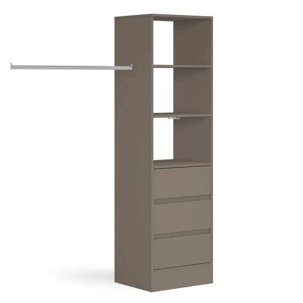 Stone Grey 3 Drawer Soft Close Wardrobe Shelving Unit with Hanging Bars - Image 2