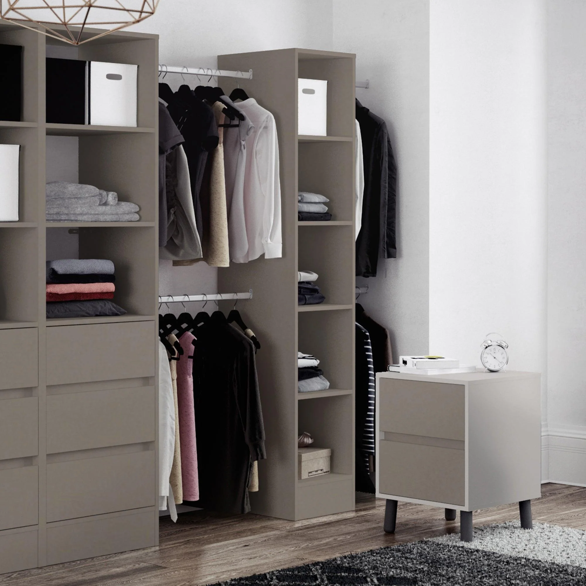 Stone Grey Wardrobe Shelving Unit with 5 Shelves and Hanging Bars - Image 3