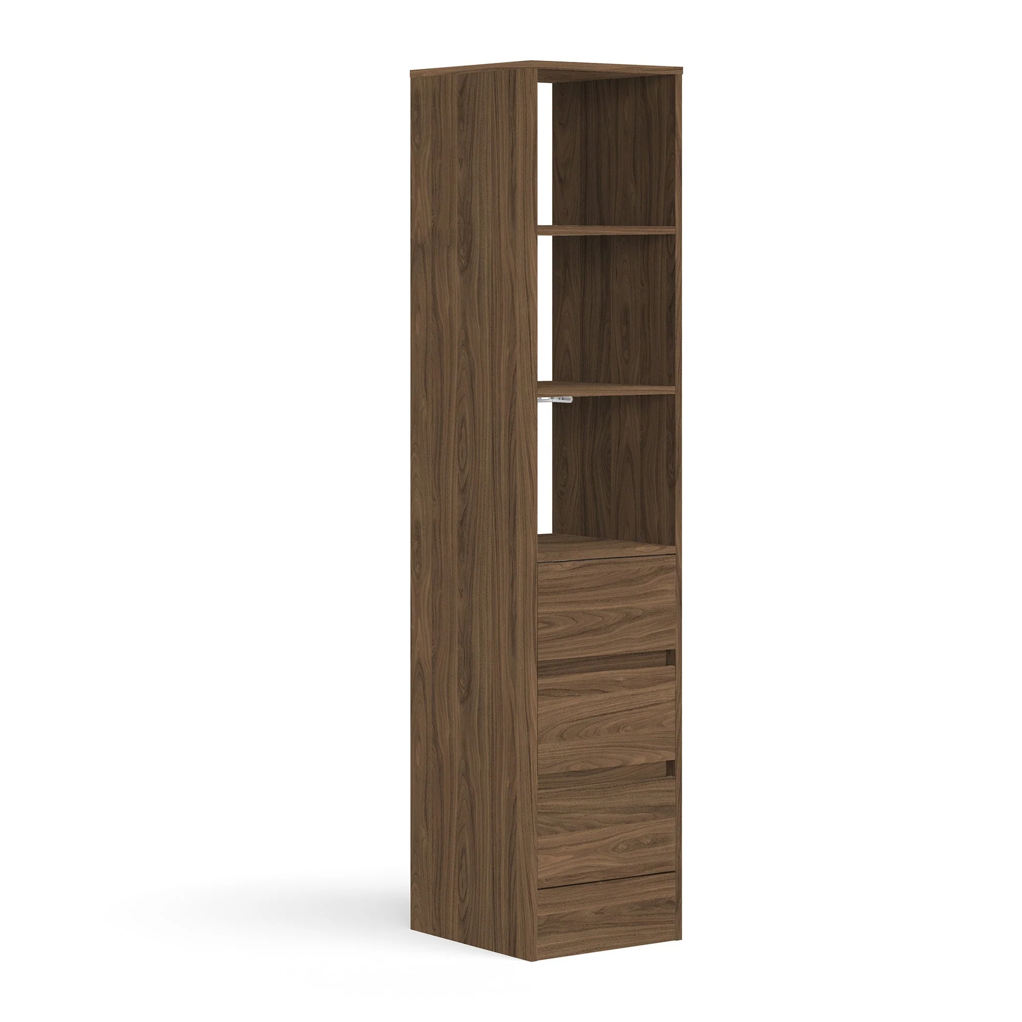 Carini Walnut 3 Drawer Soft Close Wardrobe Shelving Unit with Hanging Bars - Image 2
