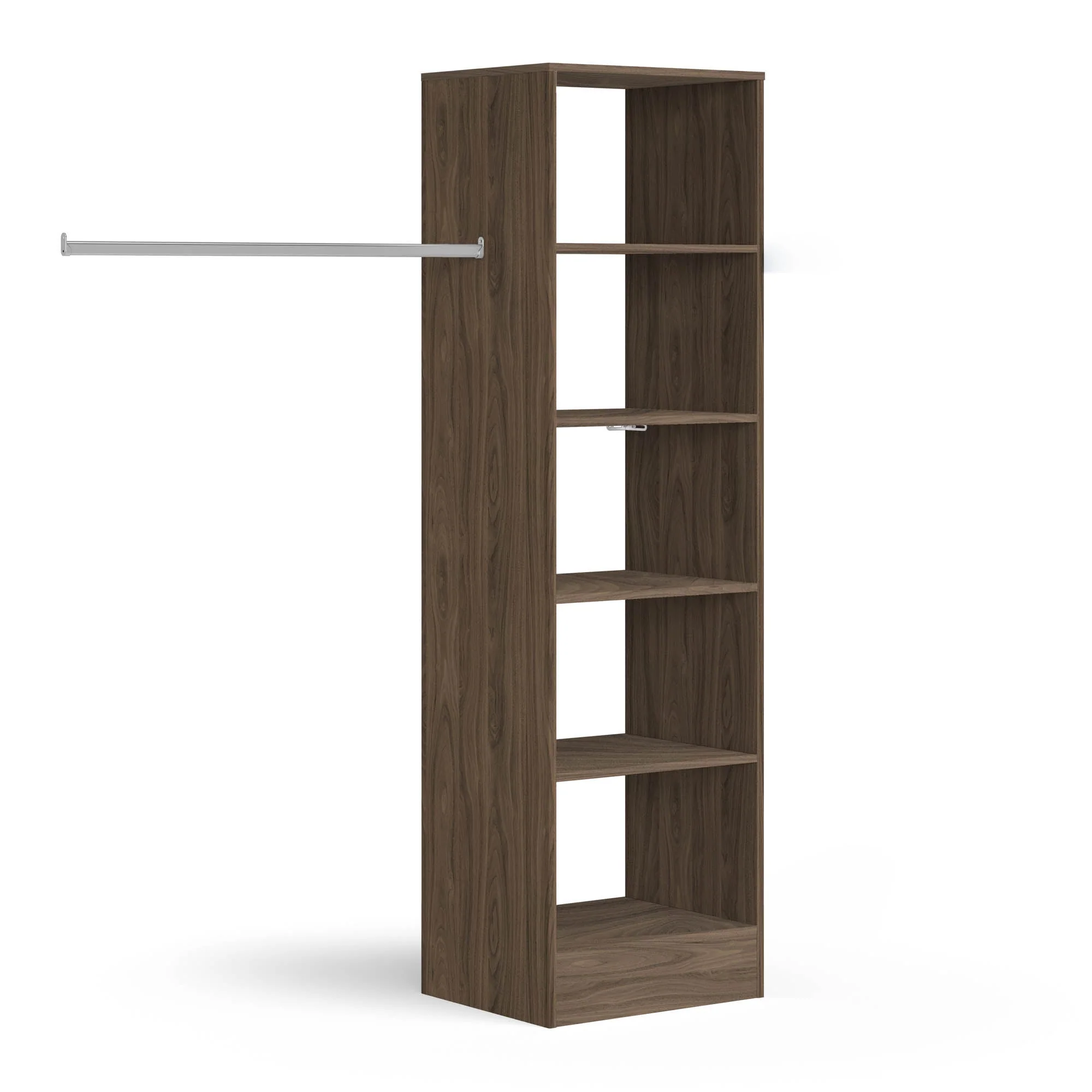 Carini Walnut Wardrobe Shelving Unit with 5 Shelves and Hanging Bars - Image 3