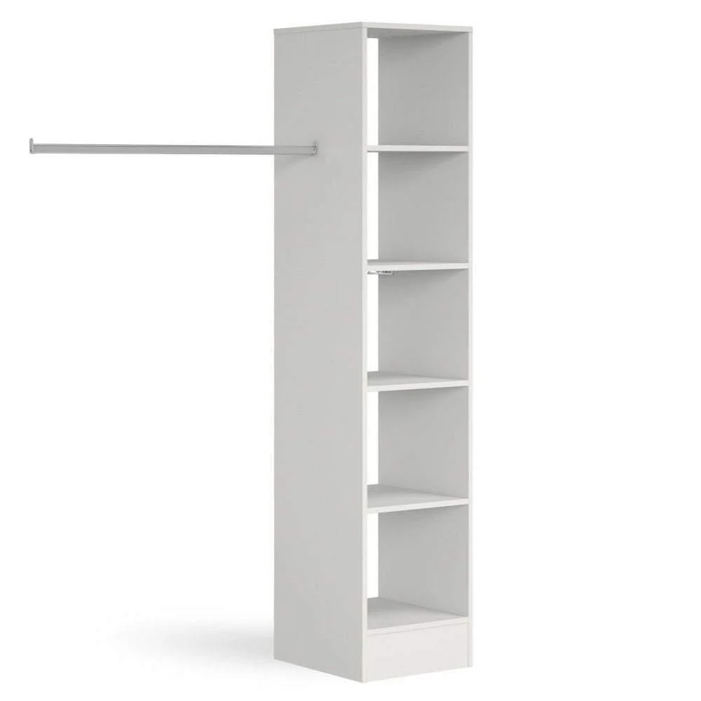 White Wardrobe Shelving Unit with 5 Shelves and Hanging Bars