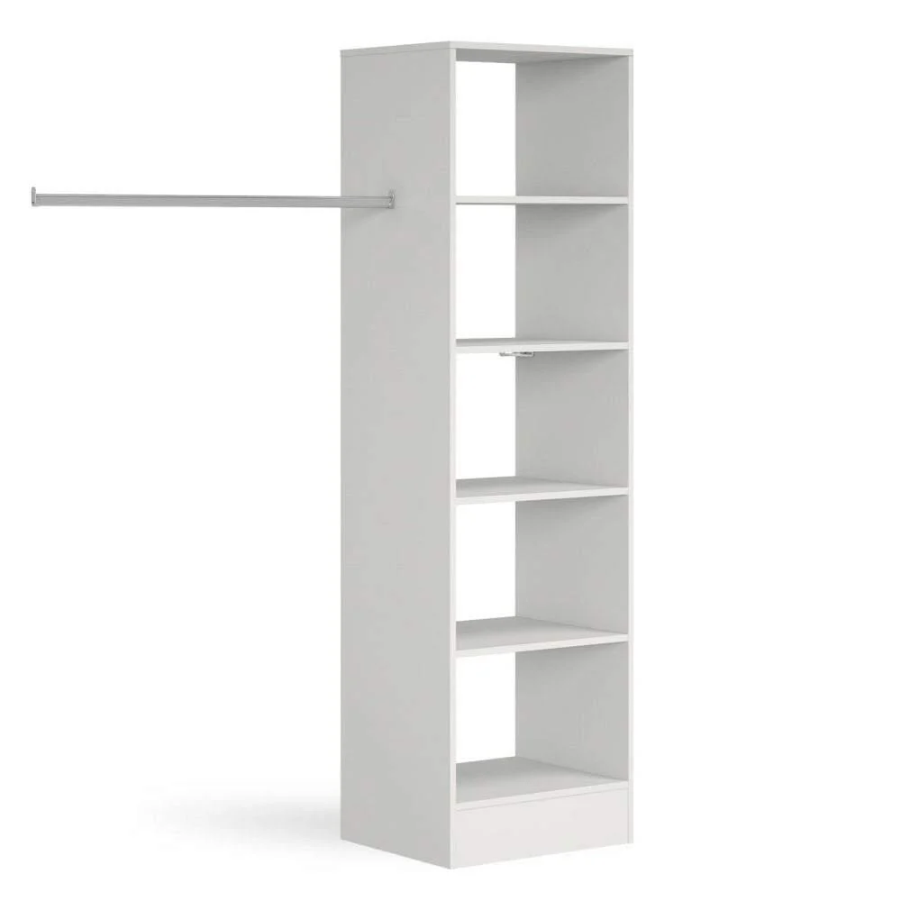 White Wardrobe Shelving Unit with 5 Shelves and Hanging Bars - Image 2