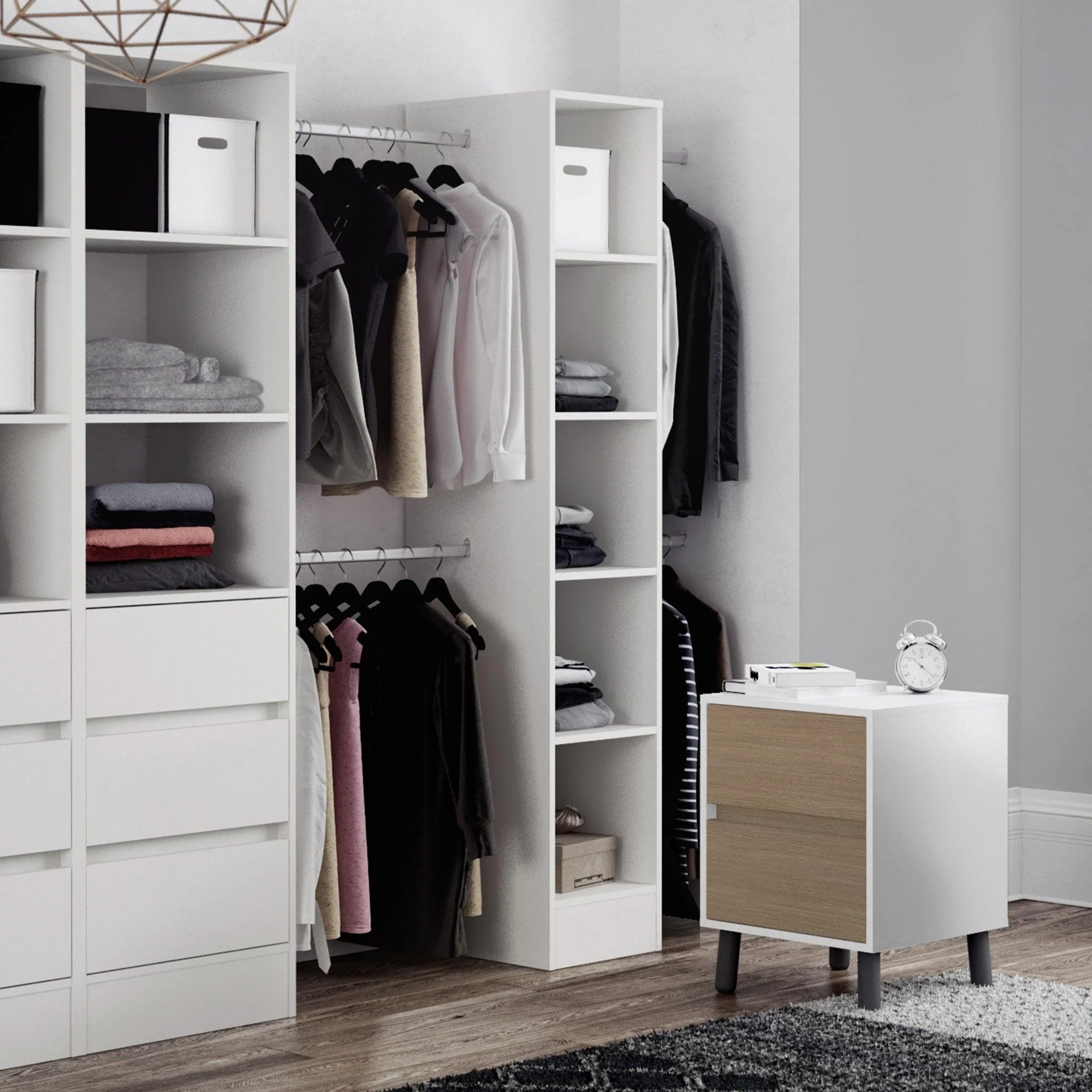 White Wardrobe Shelving Unit with 5 Shelves and Hanging Bars - Image 3